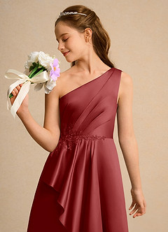 Azazie Taffy Girls Formal Robe Demoiselle D'honneur Fillette Robe Trapèze en Mat Satiné Dentelle Rouille image6