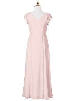 Azazie Claudine Junior Robe Trapèze en Mousseline de soie Plissée Rose Pâle image5