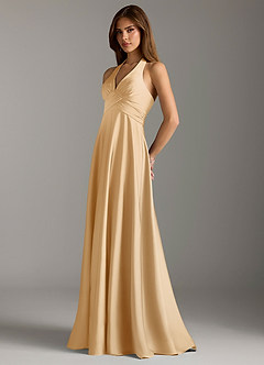 Azazie Tessie Bridesmaid Dresses Gold A-Line Pleated Stretch Satin Dress image5