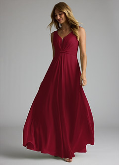 Azazie Gina Bridesmaid Dresses Burgundy A-Line V-Neck Pleated Chiffon Dress image2