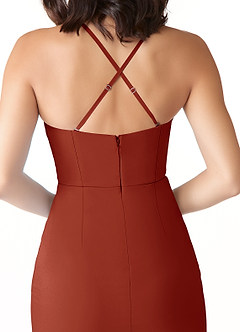 Azazie Ollie Bridesmaid Dresses Rust Sheath Ruched Stretch Chiffon Dress image5