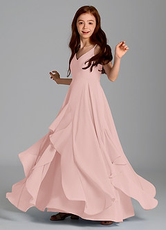 Azazie Karan Junior Vestido de Rosa Empolvado de Gasa de Corte en A image5