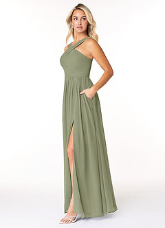 Azazie Elvira At-home Try On Dresses Wisteria A-Line Pleated Chiffon Dress image3