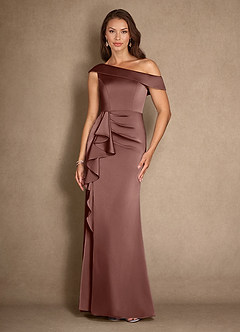 Azazie Hamptons Mother of the Bride Dresses Espresso A-Line Pleated Stretch Satin Dress image1