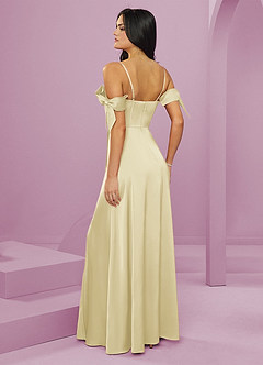 Barbie ♥ Azazie Final Sale Dusty Blue A-Line Off the Shoulder Stretch Satin Dress image2