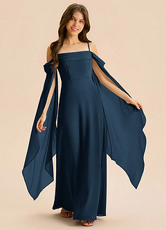 Azazie Moana Junior Robe Trapèze en Mousseline de soie Plissé Bleu Marine Foncé image2