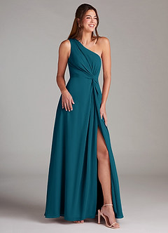 Azazie Brooke Bridesmaid Dresses Ink Blue A-Line One Shoulder Chiffon Dress image4