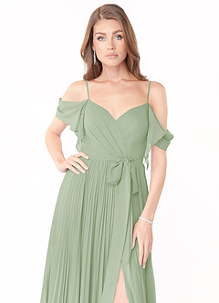 Azazie Lyney Bridesmaid Dresses Dusty Sage A-Line Off the Shoulder Chiffon Dress image6