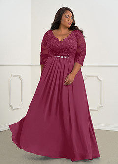 Azazie Hayek Mother of the Bride Dresses Mulberry A-Line V-Neck Lace Chiffon Dress image9