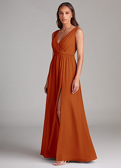 Azazie Tanicia Robes de demoiselle d'honneur Robe Trapèze en Mousseline de soie Plissée Paprika image2