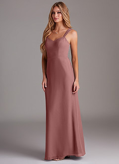 Azazie Denice Bridesmaid Dresses Desert Rose Sheath Pleated Chiffon Dress image4