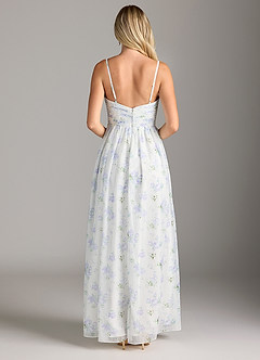 Azazie Alia Bridesmaid Dresses Blue Vintage Floral A-Line Pleated Chiffon Dress image8
