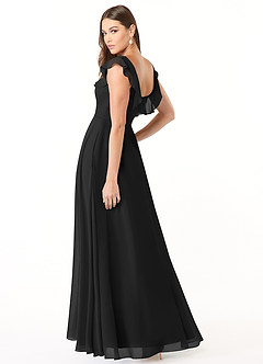 Azazie Jinny Bridesmaid Dresses Black A-Line Square Neckline Ruched Chiffon Dress image4