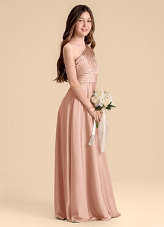 Azazie Charlize Junior Robe Trapèze en Satin extensible Plissée Or Rose image5