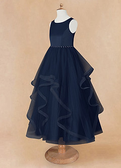 Azazie Sofia Flower Girl Dresses Dark Navy A-Line Beaded Tulle Dress image10