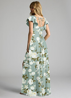 Azazie Bondi Bridesmaid Dresses Misty Floral Garden A-Line Bow Stretch Satin Dress image3