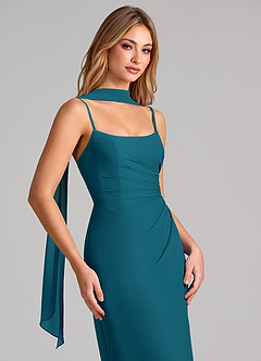 Azazie Calandra Bridesmaid Dresses Ink Blue Sheath Pleated Chiffon Dress image6