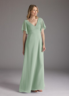 Azazie Alessa Mother of the Bride Dresses Agave A-Line V-Neck Pleated Chiffon Dress image1