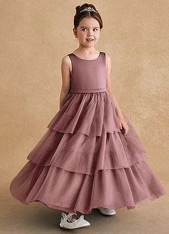 Azazie Megallie Flower Girl Dresses Vintage Mauve A-Line Bow Tulle Dress image3