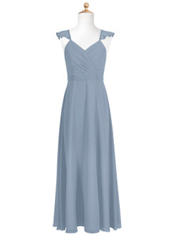 Azazie Emily Junior Dusty Blue A-Line Ruched Chiffon Dress image5