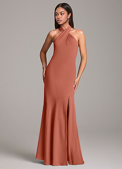 Azazie Lorena Bridesmaid Dresses Clay Mermaid Pleated Chiffon Dress image4