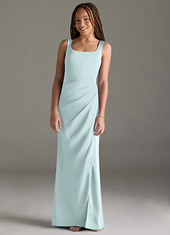 Azazie Mero Junior Sea Glass Mermaid Pleated Stretch Satin Dress image1