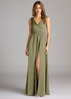 Azazie Tanicia Bridesmaid Dresses Pistachio A-Line Pleated Stretch Satin Dress image3