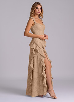 Azazie Sloane Bridesmaid Dresses Champagne A-Line Sweetheart Neckline Floral Burnout Dress image5