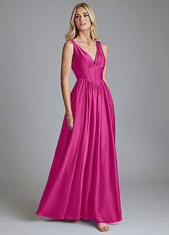 Azazie Delmie Bridesmaid Dresses Fuchsia A-Line Corset Stretch Satin Dress image5