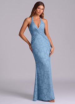 Azazie Valerie 신부 들러리 드레스 인어 주름진 플로럴 번아웃 바닥 길이 드레스 image5