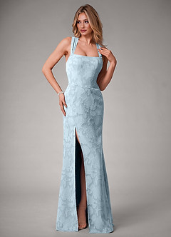 Azazie Luci Bridesmaid Dresses Sky Blue Mermaid Pleated Floral Burnout Convertible Dress image6