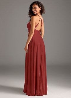 Azazie Davis Bridesmaid Dresses Rust A-Line Pleated Mesh Dress image3