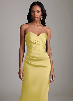 Azazie Sonora Vestidos de damas de honor Vestido de Canario de Satén Elástico de Corte Recto con Sin tirantes image5