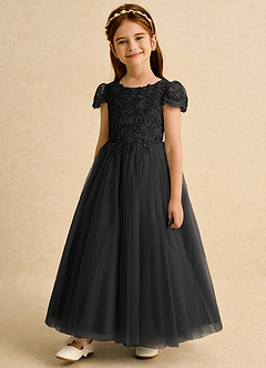 Azazie Puff Flower Girl Dresses Black Ball-Gown Lace Tulle Dress image5