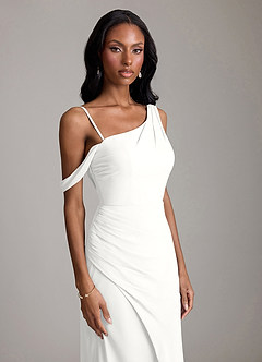 Azazie Madelyn Bridesmaid Dresses White Mermaid One Shoulder Chiffon Convertible Dress image3