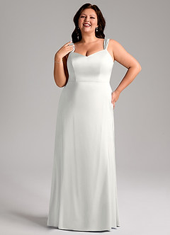 Azazie Denice Bridesmaid Dresses White Sheath Pleated Stretch Satin Dress image10