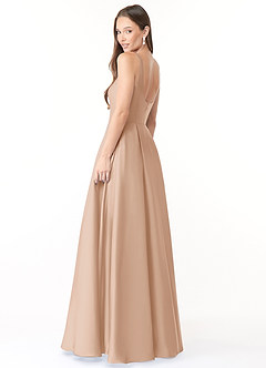 Azazie Neve Vestidos de damas de honor Vestido de Rosa Inglesa de Satén Elástico de Corte Princesa con Con bolsillos image4