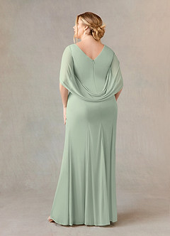 Azazie Belladonna Abiti per la Madre della Sposa Abito Sirena in Maglia con Scollo a U a Pieghe Verde Salvia image9