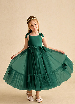 Azazie Jaci Flower Girl Dresses Emerald A-Line Spaghetti Strap Chiffon Dress image4