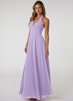 Azazie Tessie Bridesmaid Dresses Lilac A-Line V-Neck Pleated Chiffon Dress image3