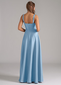 Azazie Shaude Bridesmaid Dresses Powder Blue A-Line Pleated Stretch Satin Dress image5