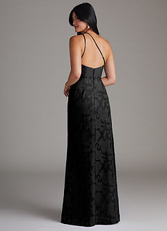 Azazie Mika Bridesmaid Dresses Black Sheath One Shoulder Floral Burnout Dress image4