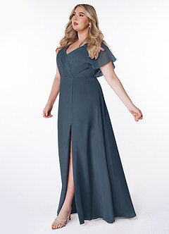 Azazie Rylee Robes de demoiselle d'honneur Robe Trapèze en Mousseline de soie Plissée Neptune image8
