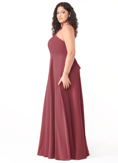 Azazie Dixie Bridesmaid Dresses Merlot A-Line Halter Pleated Chiffon Dress image8