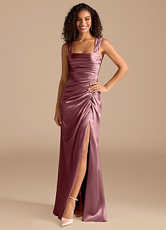 Azazie Jesaphine Bridesmaid Dresses Vintage Mauve Sheath Bow Metallic Satin Dress image3