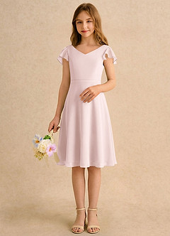 Azazie Narin Girls Formal Šaty pro dívky s květinami Áčkový s rukávy Šifón Délka po kolena Šaty image3