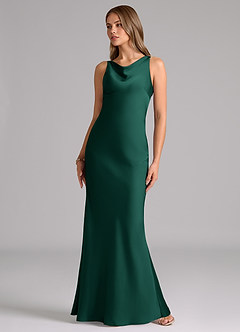 Azazie Allettie Bridesmaid Dresses Emerald Mermaid Stretch Satin Dress image5