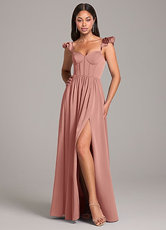 Azazie Denisse Bridesmaid Dresses Rosette A-Line Ruched Stretch Satin Dress image5
