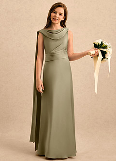Azazie Sanah Girls Formal Flower Girl Klänningar Klä A-Line i Stretch Satin Plisserad image3