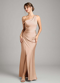 Azazie Madelyn Jurken voor bruidsmeisjes Converteerbaar Jurk van Stretch Satijn met Zeemeermin One-Shoulder Engelse Roos image1